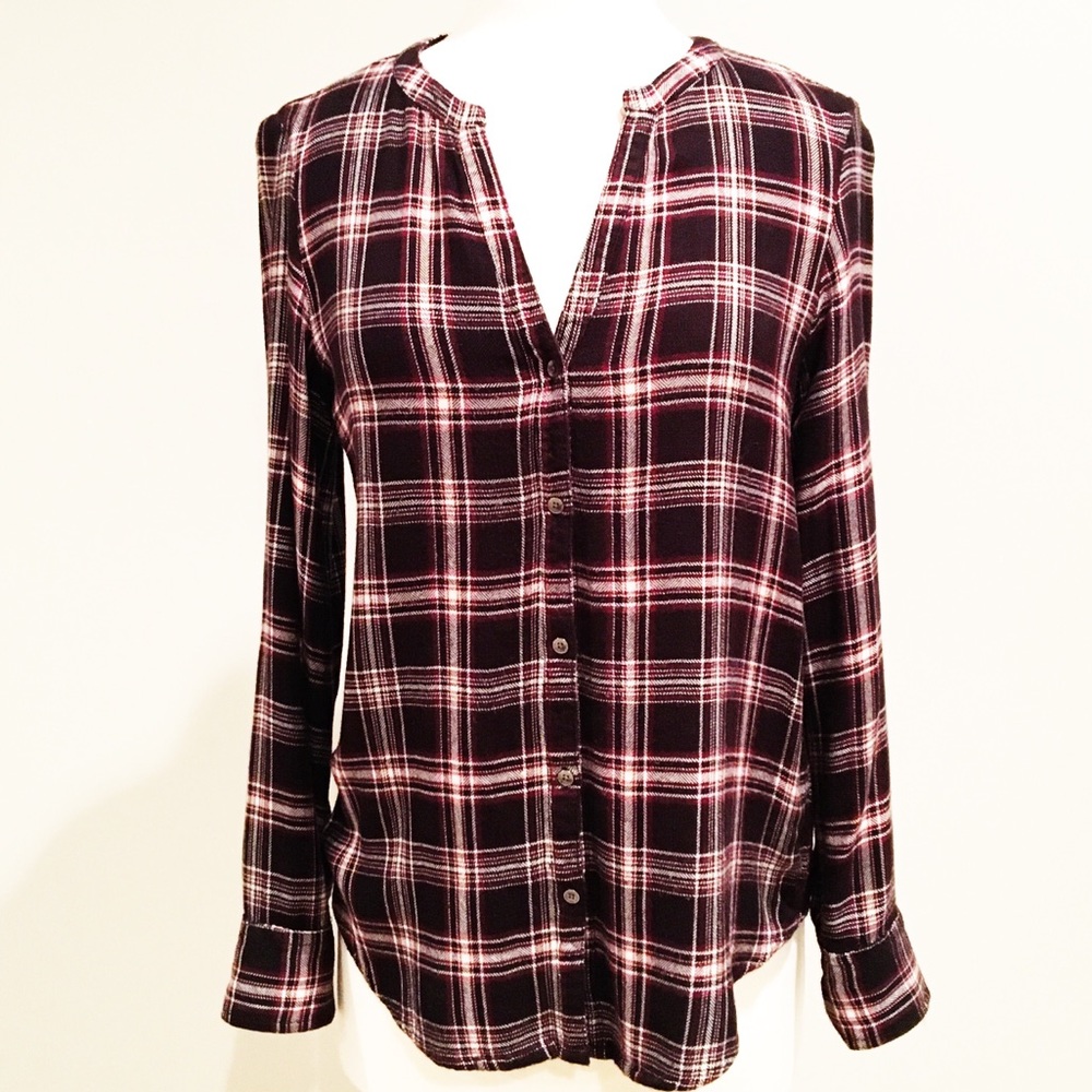 Calvin Klein Plaid Black Burgundy Viscose Top S